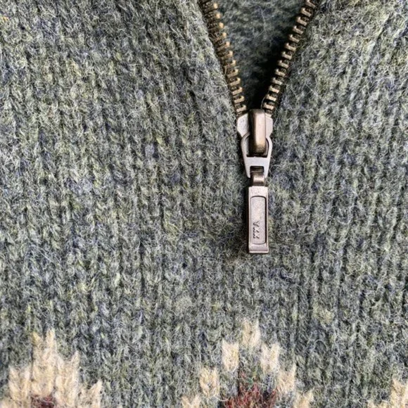 ❌SOLD❌Vintage 100% Wool Green Fair Isle /Scottish Argyle Half-Zip Sweater - Picture 5 of 8